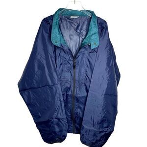 VINTAGE HELLY HANSEN Full-Zip Windbreaker Rain Coat Jacket Green Blue Sz xlarge